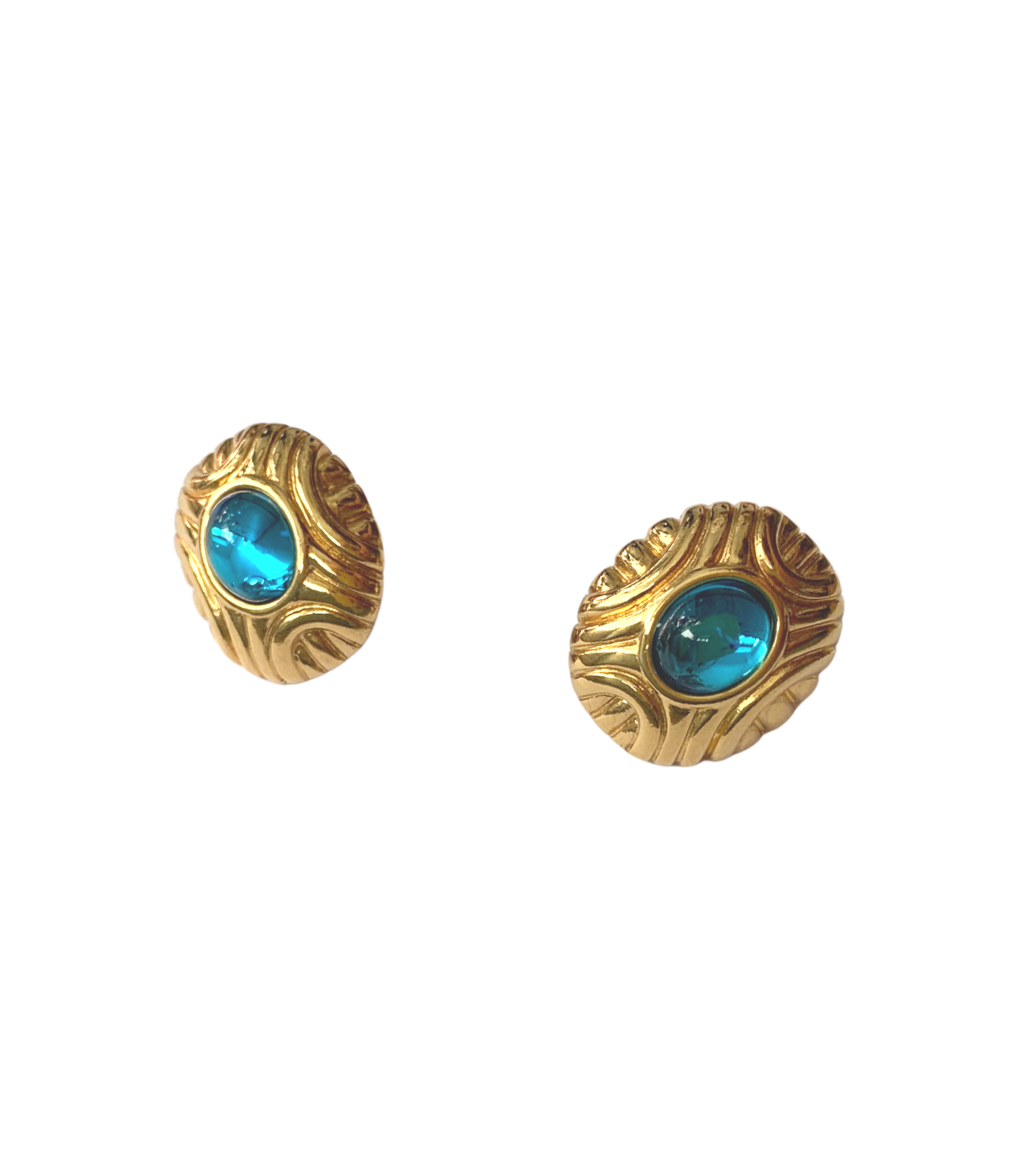 Vintage Monet Clip On Gold Tone & Turquoise Glass Earrings