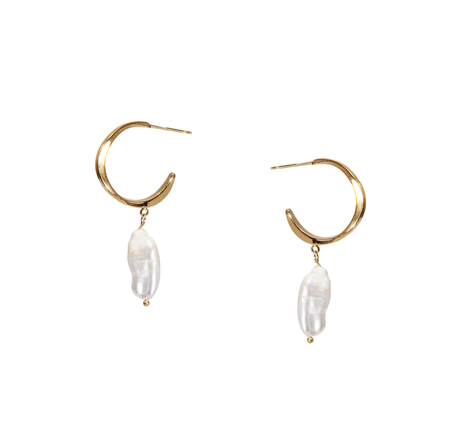 14K Gold Plated Stainless Steel Hoop Earrings With Real Pearl Drop