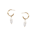 Load image into Gallery viewer, 14K Gold Plated Stainless Steel Hoop Earrings With Real Pearl Drop
