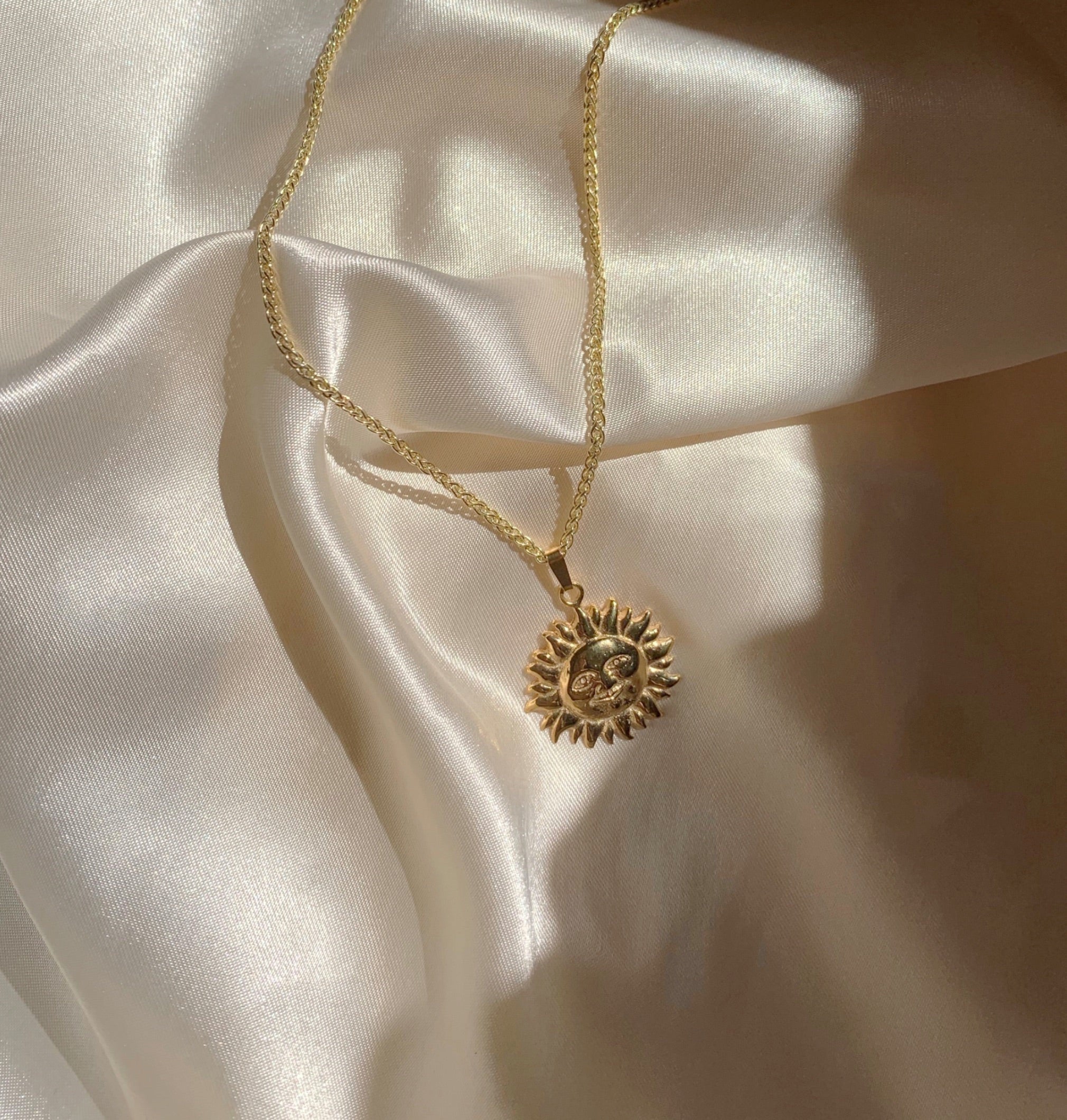 Two Tone 24K & 18K Gold Plated Sterling Silver Sun Necklace