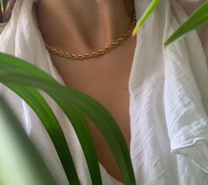 14K Gold Plated Twisted Rope Chain Necklace