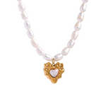 Load image into Gallery viewer, Mother Of Pearl Necklace With Gold Melting Heart Drop

